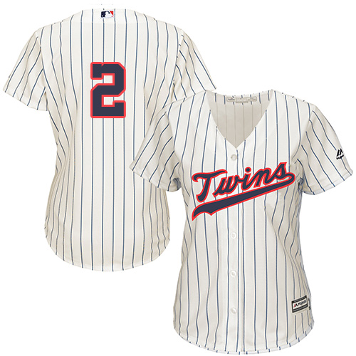 Twins #2 Brian Dozier Cream Strip Alternate Women's Stitched MLB Jersey